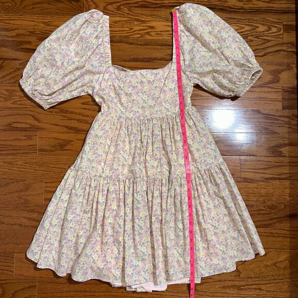 NWT Mable Pretty n Pink Floral Puff Sleeve Backless Babydoll Mini Dress Size M - Picture 13 of 13